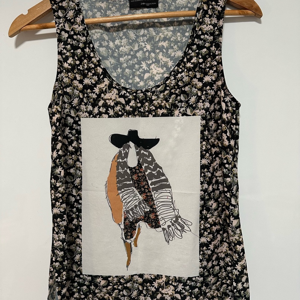 Zara Collection W&B Floral Sleeveless Top - Vintage